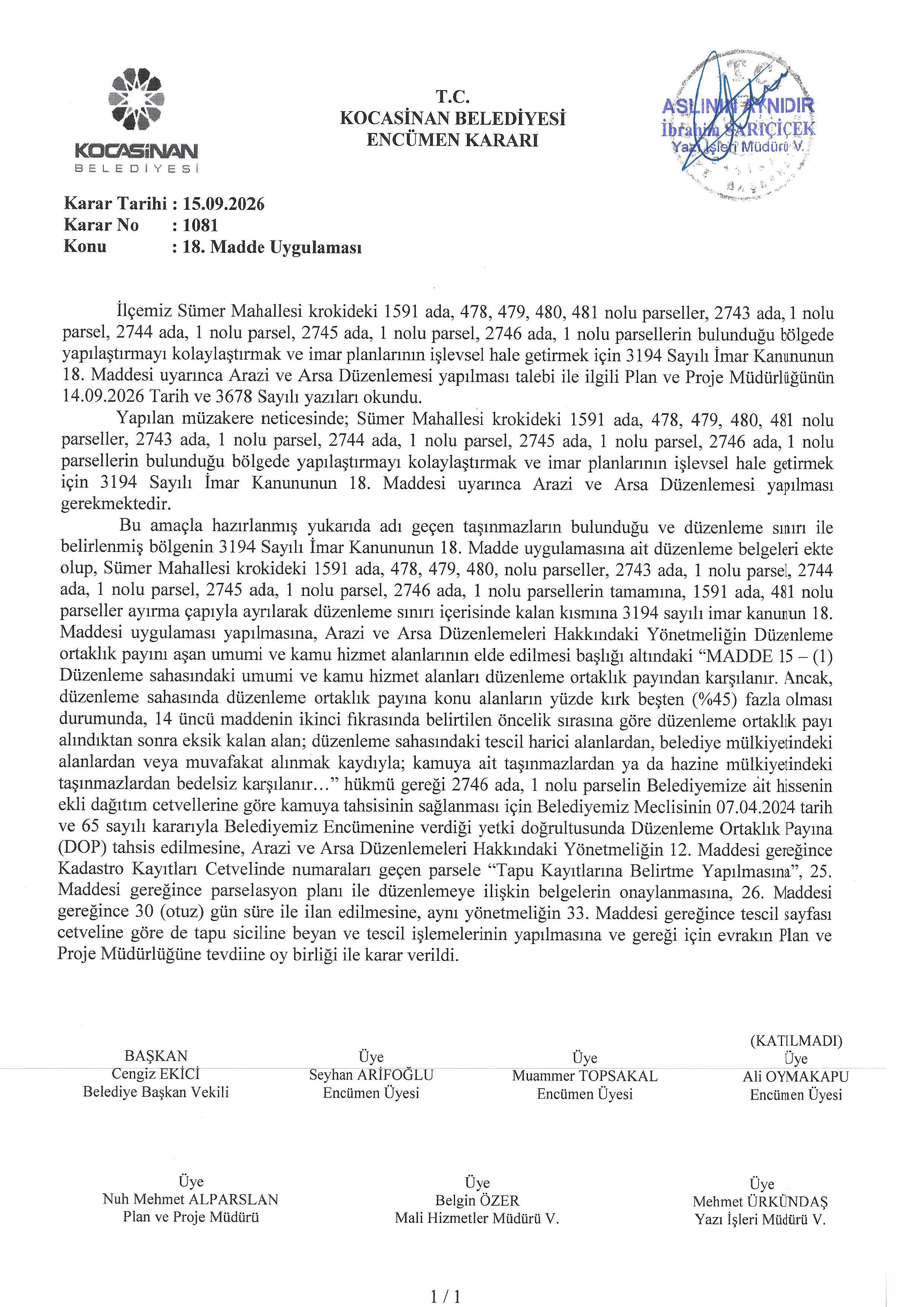 SÜMER 18.MADDE UYGULAMASI