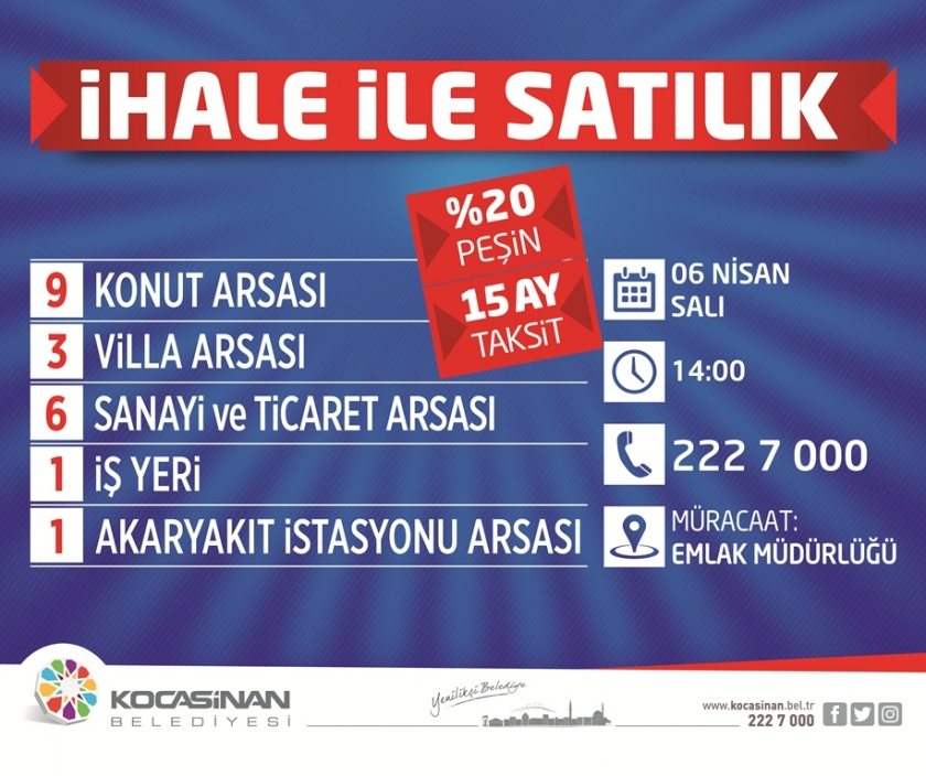KOCASİNAN’DAN YÜZDE 20 PEŞİN, 15 AY TAKSİTLİ YATIRIM FIRSATI