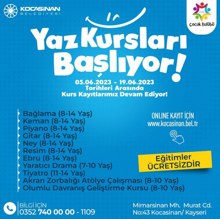 KOCASİNAN BELEDİYESİ’NDEN ÖĞRENCİLER İÇİN DOLU DOLU YAZ PROGRAMI
