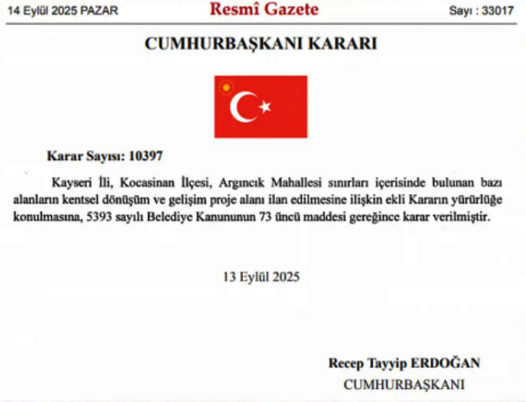 BAŞKAN ÇOLAKBAYRAKDAR, “ARGINCIK, ŞEHRİN GELECEĞİNİ ŞEKİLLENDİRECEK; KAYSERİ TARİHİNİN EN BÜYÜK DÖNÜŞÜM KARARIDIR”